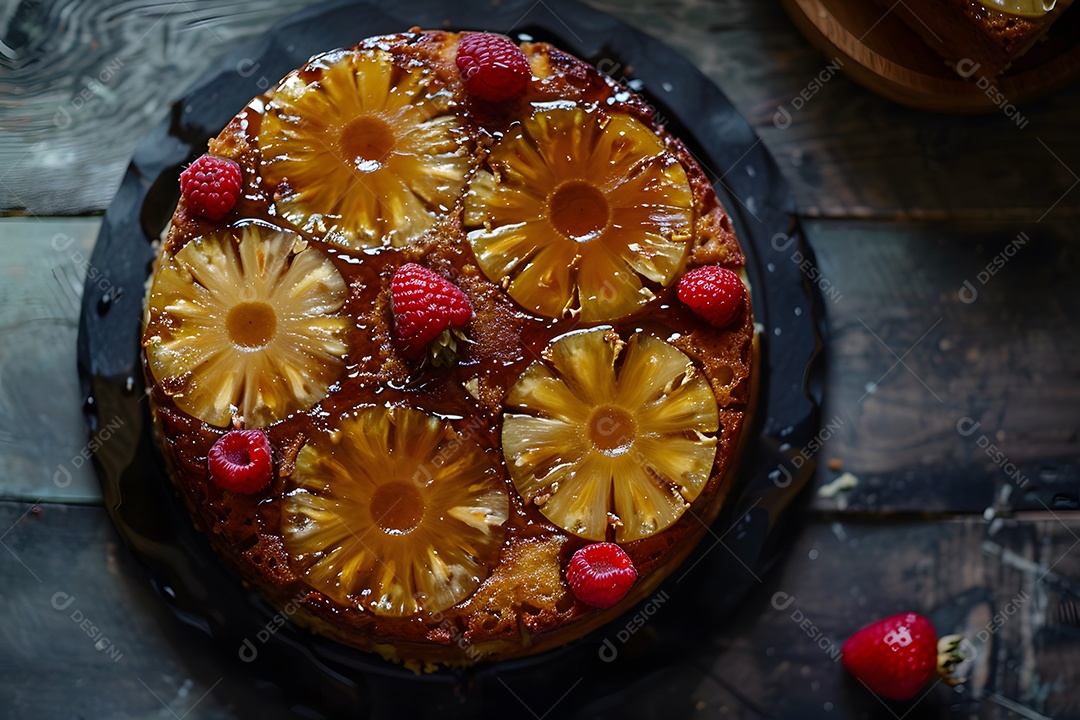 Delicioso bolo de abacaxí sobre um prato