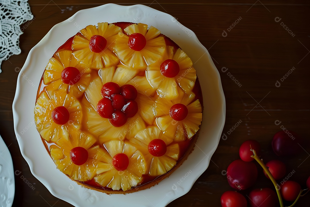 Delicioso bolo de abacaxí sobre um prato