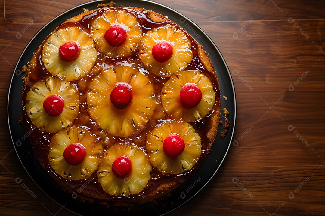 Delicioso bolo de abacaxí sobre um prato
