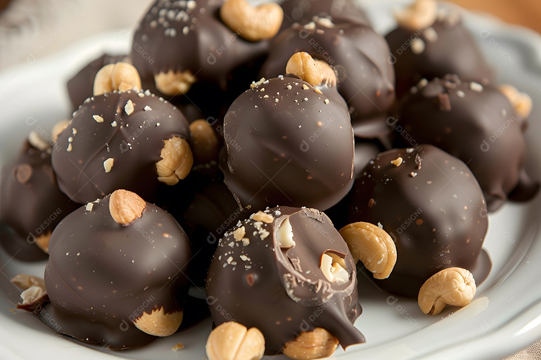 Deliciosas trufa de chocolate sobre um prato