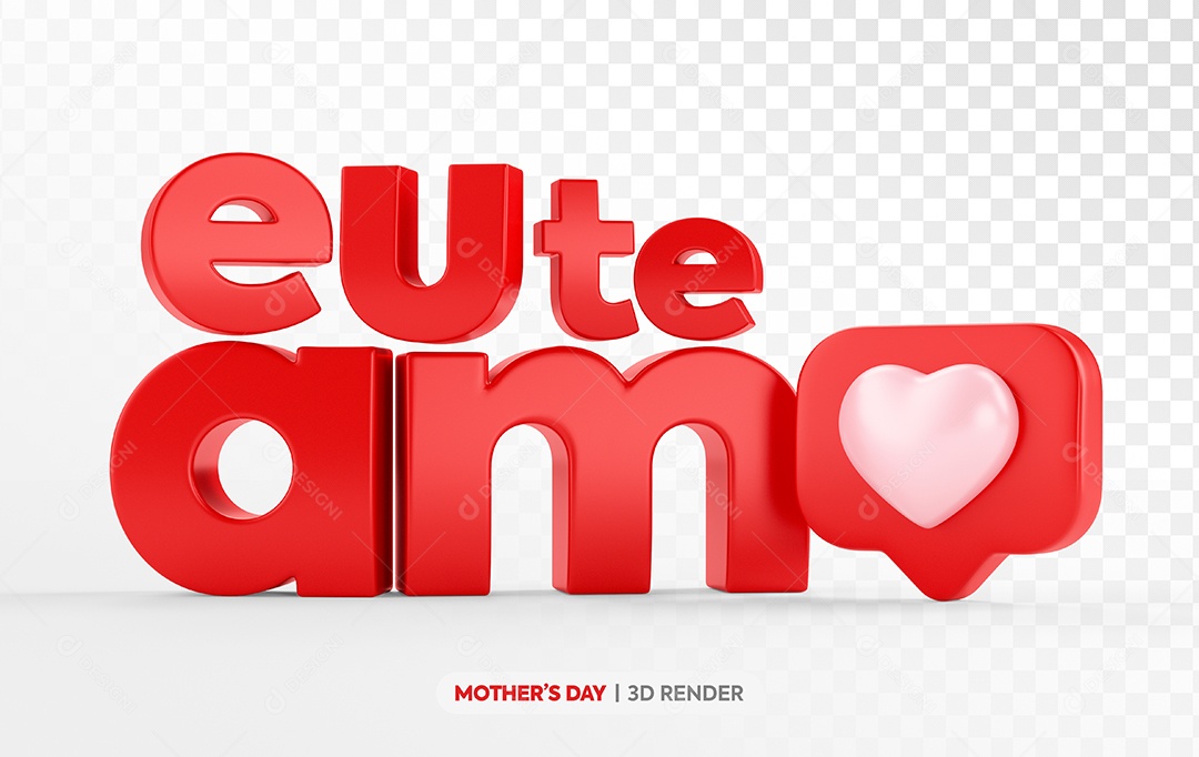 Eu Te Amo Texto 3D Vermelho para Composição PSD