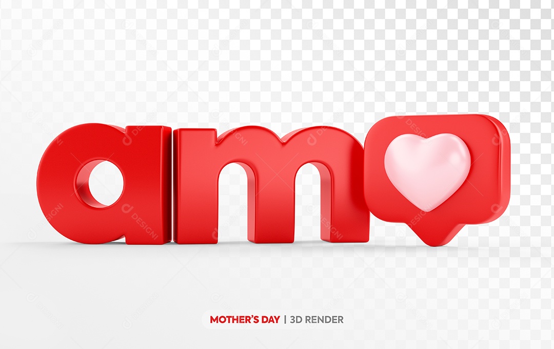 Amor Texto 3D Vermelho para Composição PSD