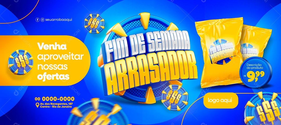 Banner Fim de Semana Arrasador Venha Aproveitar Social Media PSD Editável