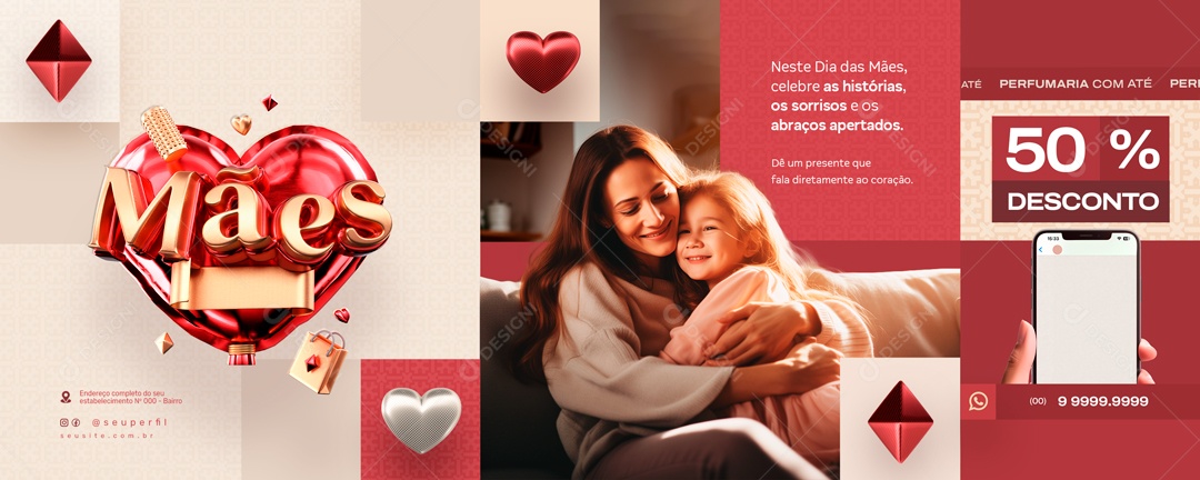 Banner Neste Dia das Mães Celebre as Histórias os Sorrisos de um Presente que Fala Social Media PSD Editável