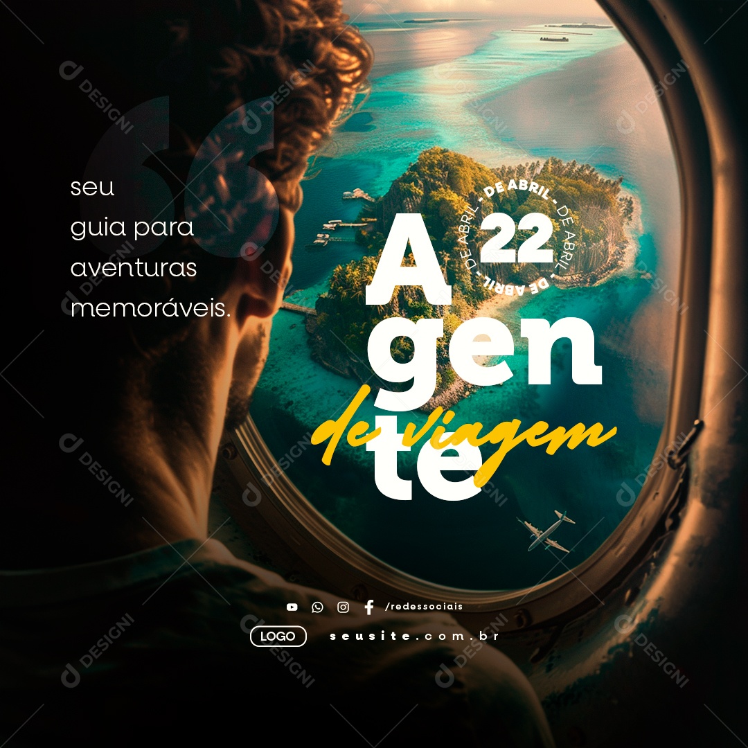 Dia do Agente de Viagem 22 de Abril Seu Guia para Aventuras Social Media PSD Editável