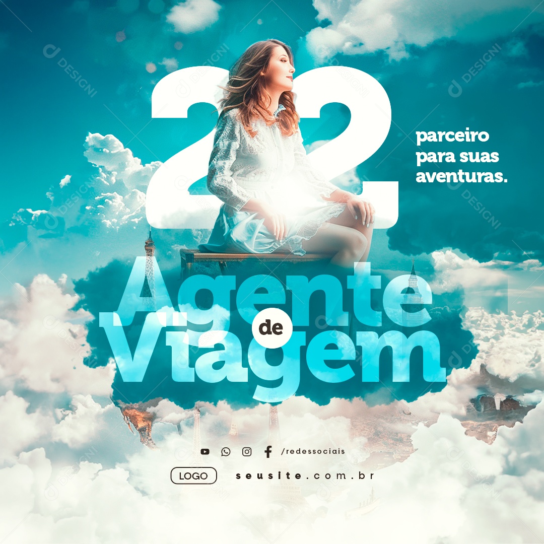 Dia do Agente de Viagem 22 de Abril Parceiro para Suas Aventuras Social Media PSD Editável