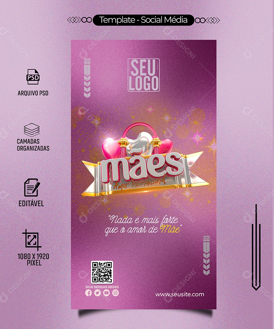 Story Dia das Mães 12 de Maio Nada é mais Forte que o Amor de Mãe Social Media PSD Editável
