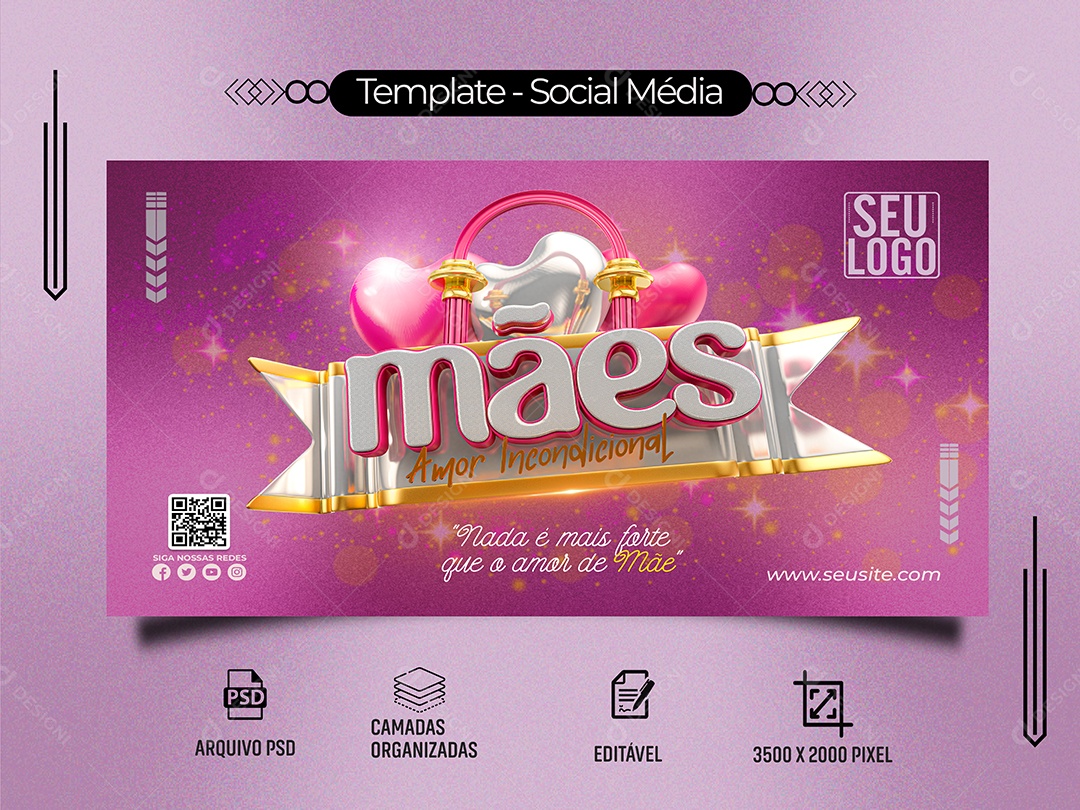 Dia das Mães 12 de Maio Nada é mais Forte que o Amor de Mãe Social Media PSD Editável