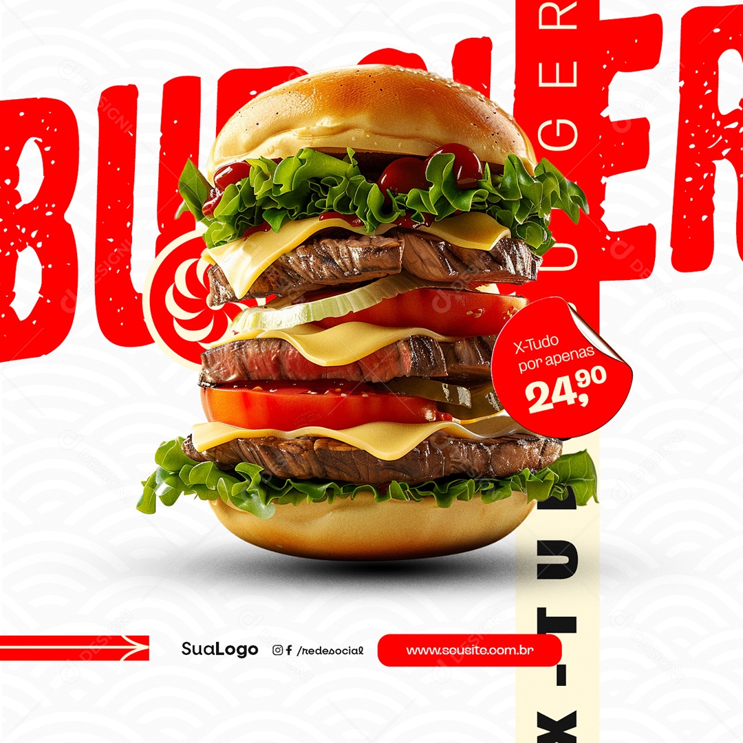Hamburgueria X-Tudo Burguer Social Media PSD Editável