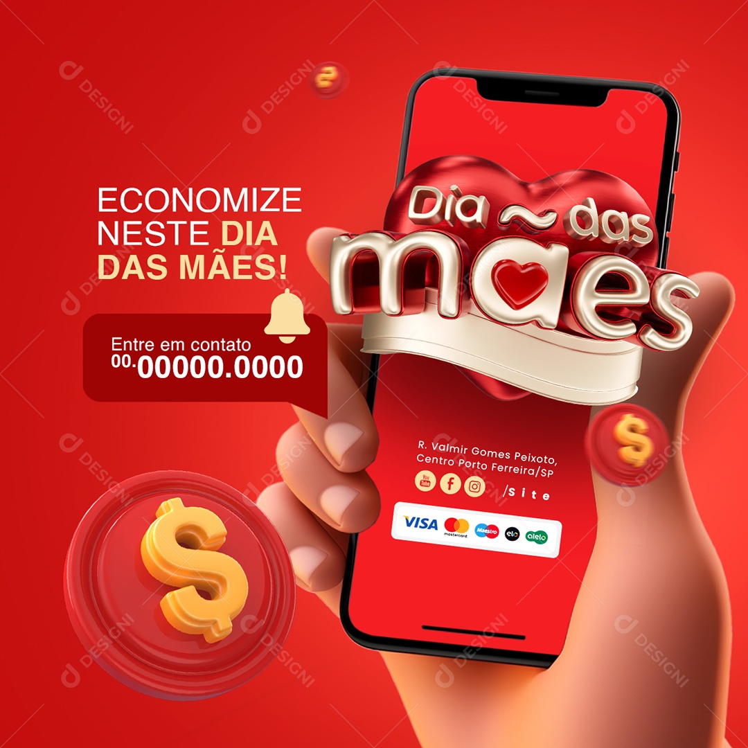 Supermercado Economize Neste Dia Das Mães Social Media PSD Editável