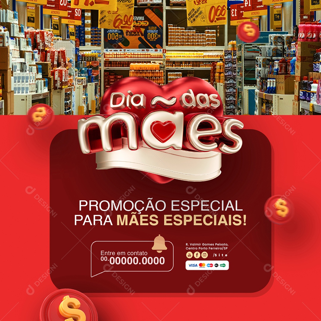 Supermercado Dia Das Mães Promoção Especial Social Media PSD Editável