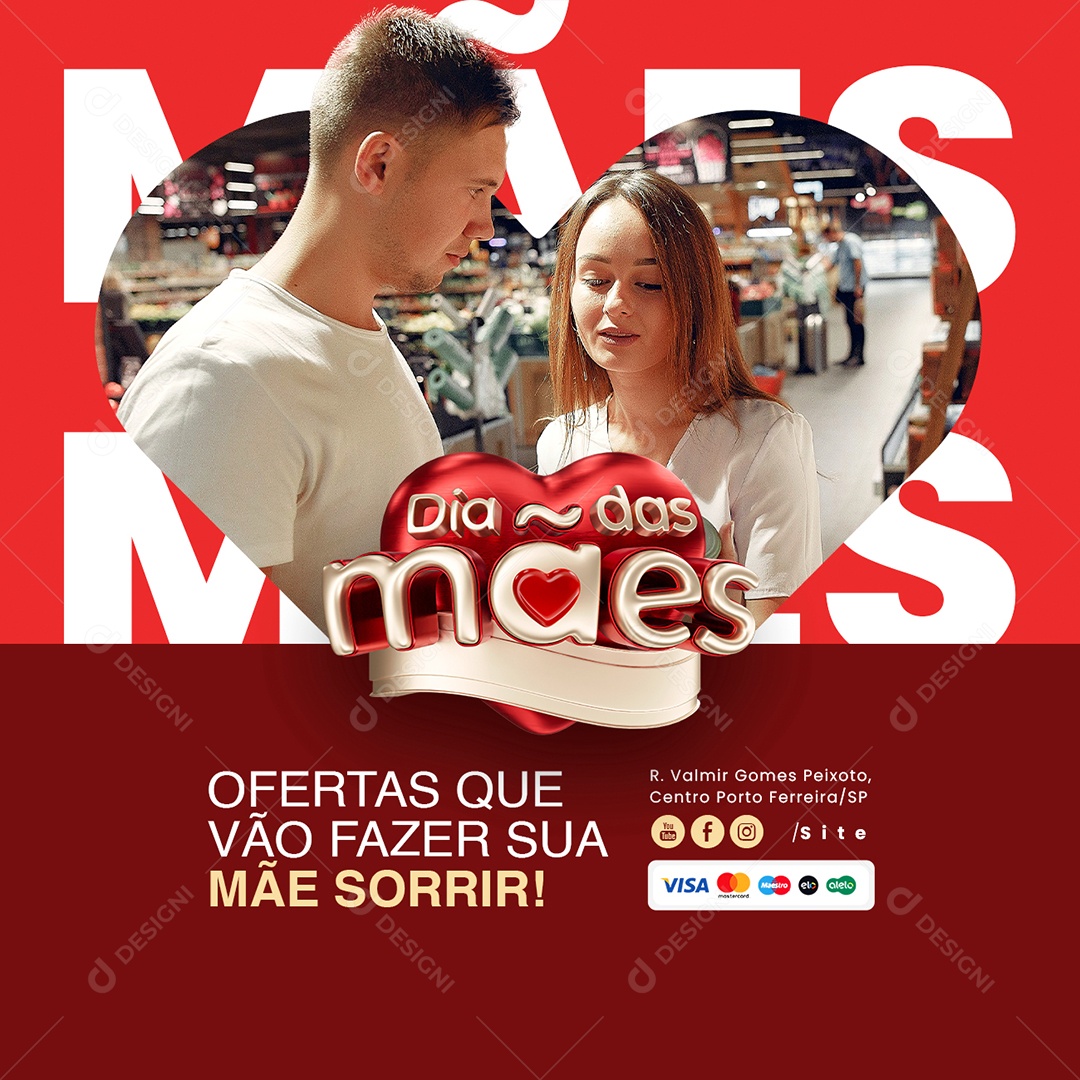 Supermercado Dia Das Mães Ofertas Que Vão Fazer sua Mãe Sorrir Social Media PSD Editável