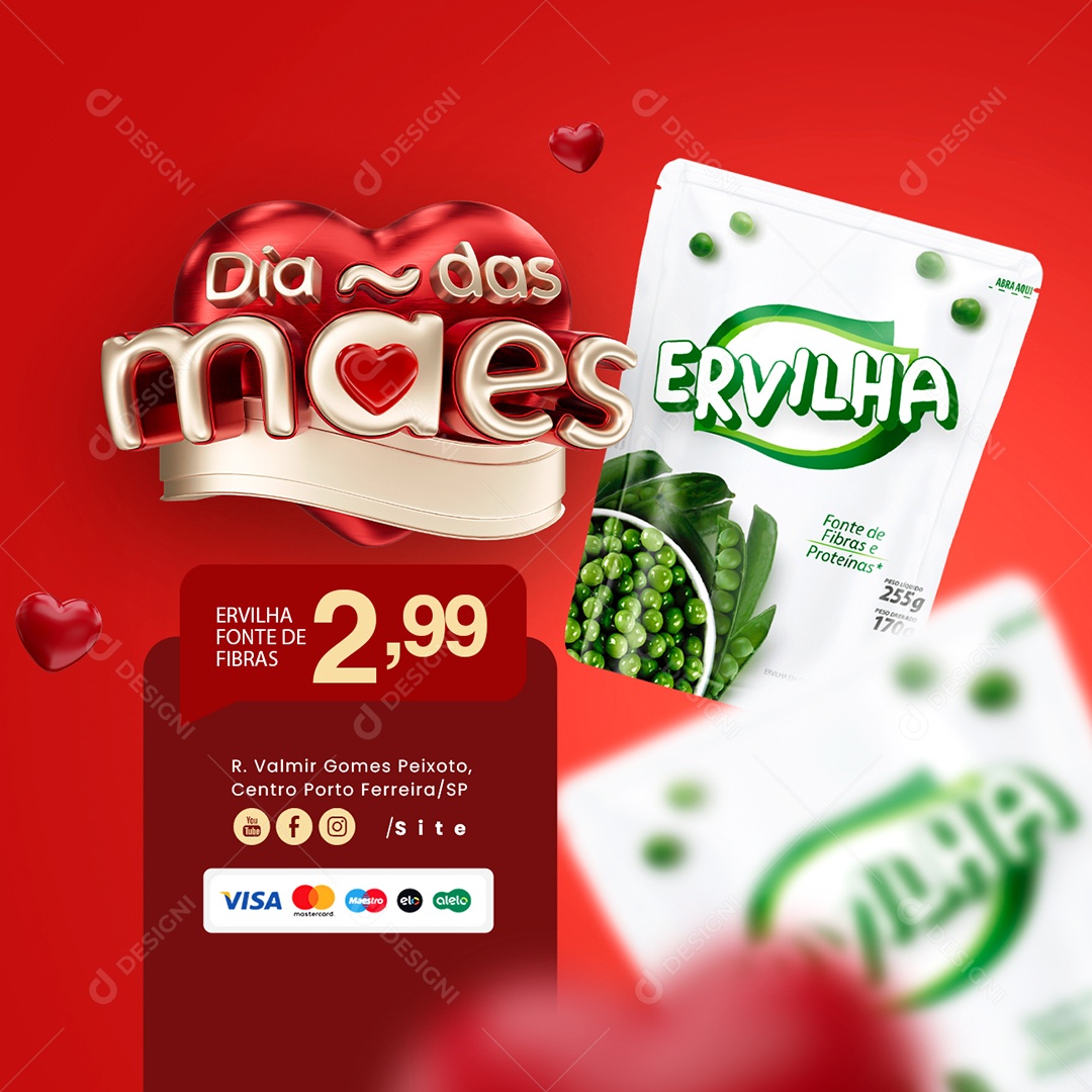 Supermercado Dia Das Mães Ervilha Fontes de Fibras Social Media PSD Editável