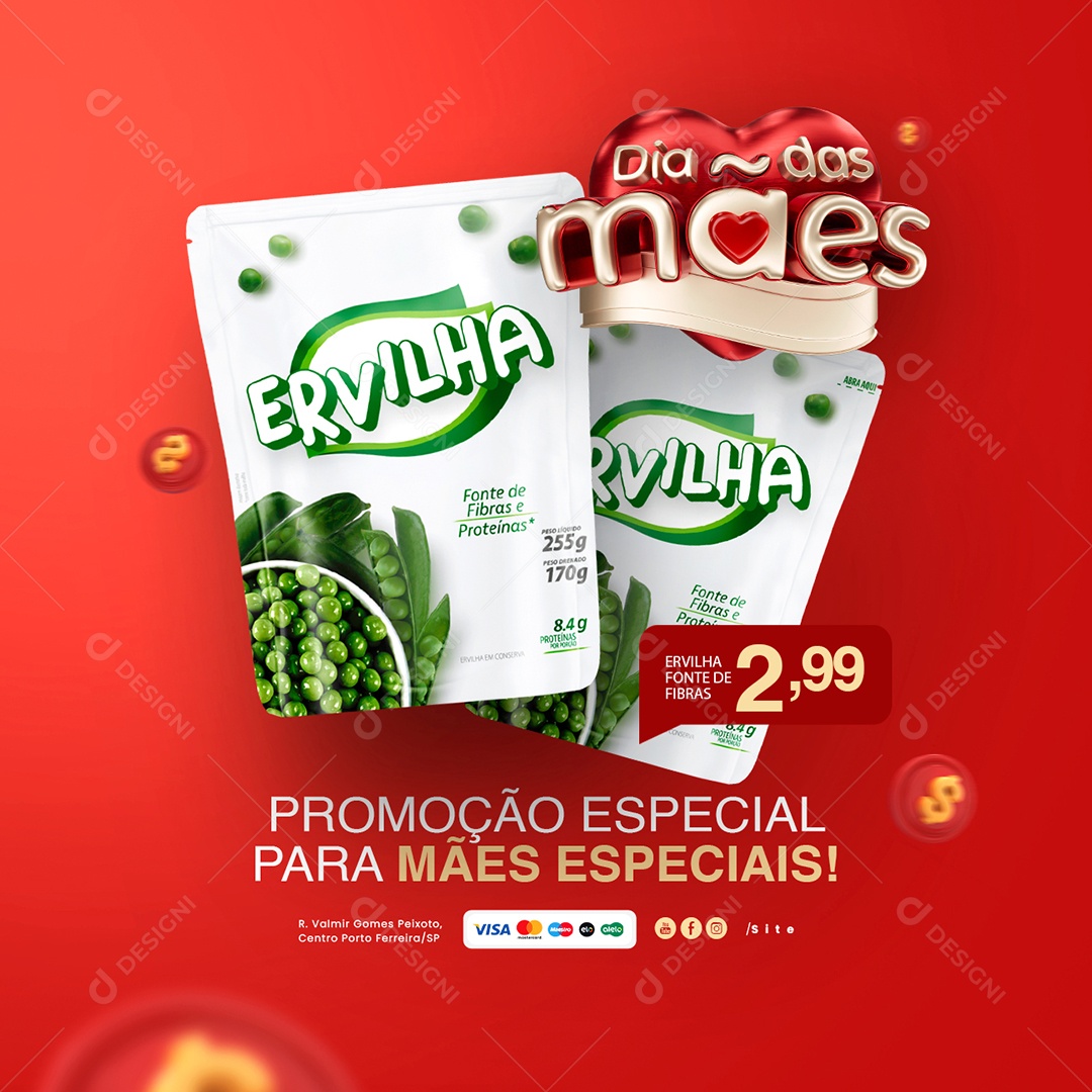 Supermercado Dia Das Mães Ervilha Promoção Especial Social Media PSD Editável
