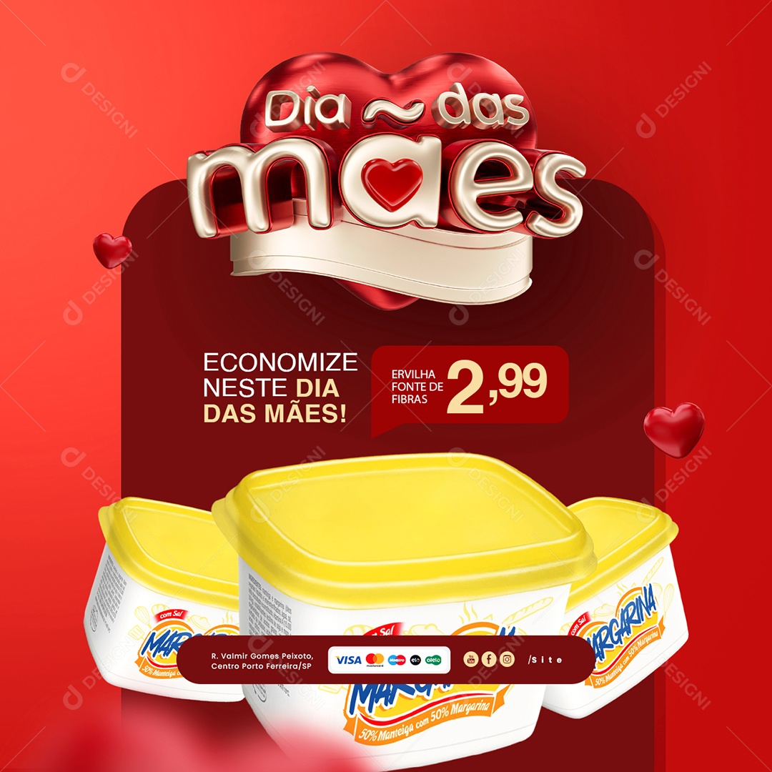 Supermercado Dia Das Mães Margarina Economize Social Media PSD Editável