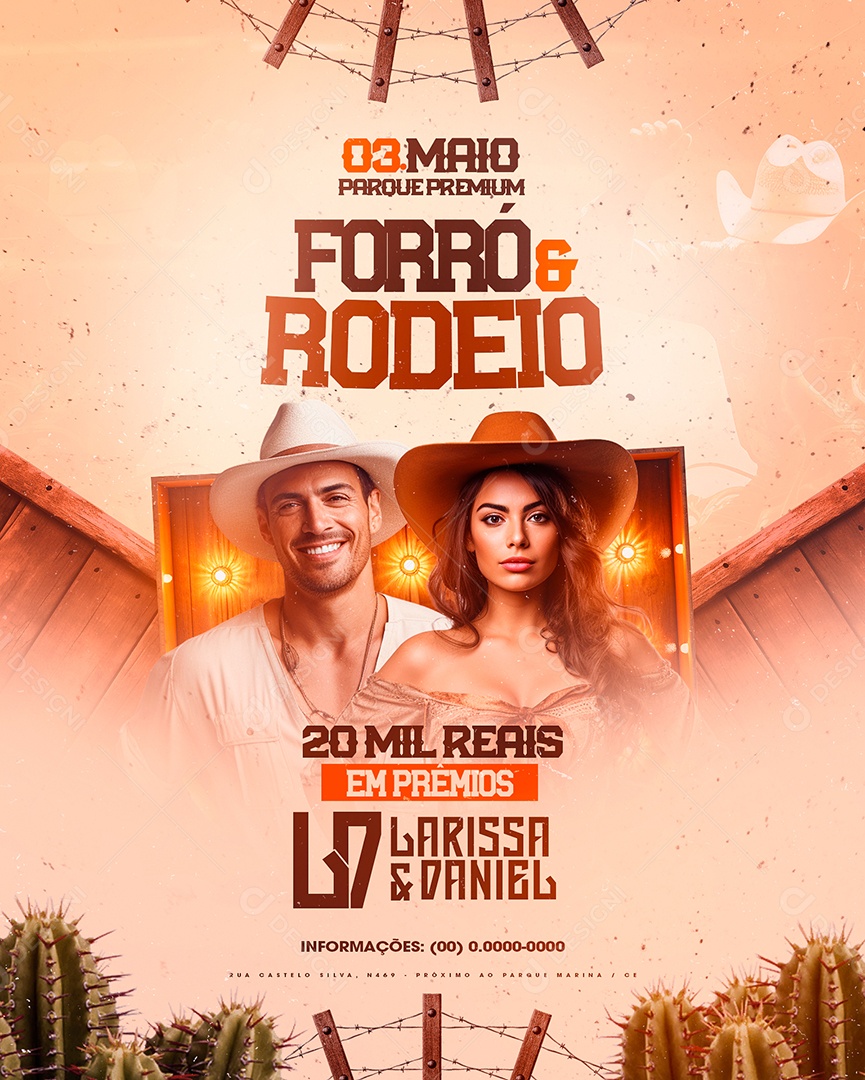Flyer Forró e Rodeio Larissa e Daniel Social Media PSD Editável