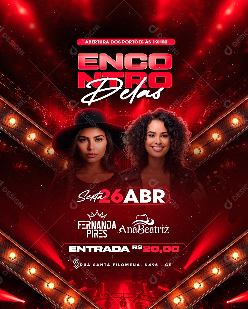 Flyer Encontro Delas Fernanda Pires Ana Beatriz Social Media PSD Editável