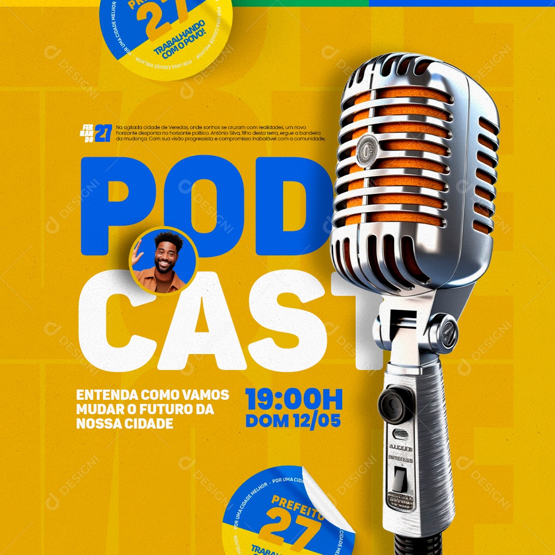 Campanha Politica Podcast Fernando Trabalhando com O Povo Social Media PSD Editável