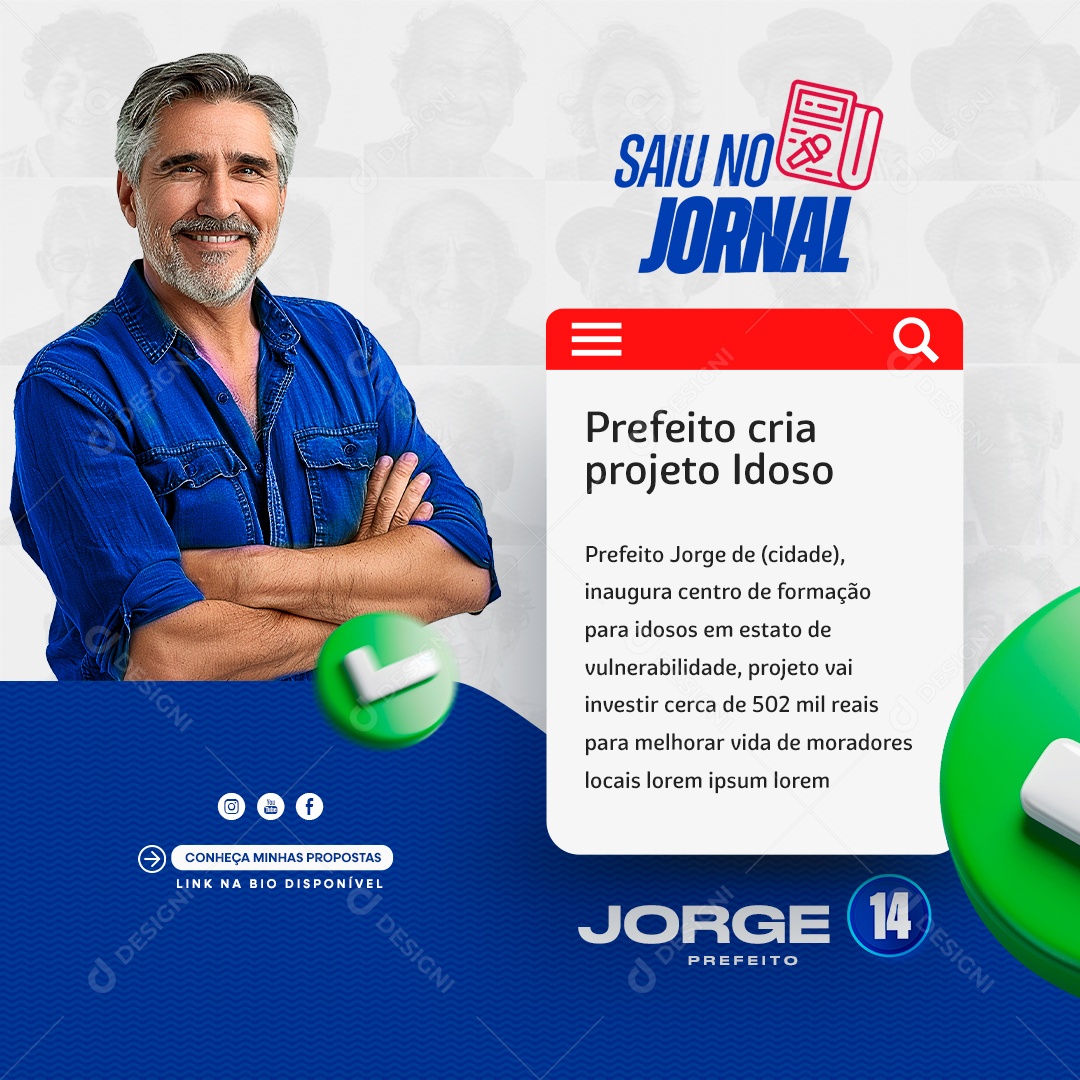 It appeared in the newspaper Mayor Creates Editable Social Media PSD Elderly Project