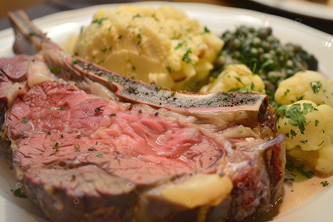 Filé de carne mal passada em um prato sobre uma mesa