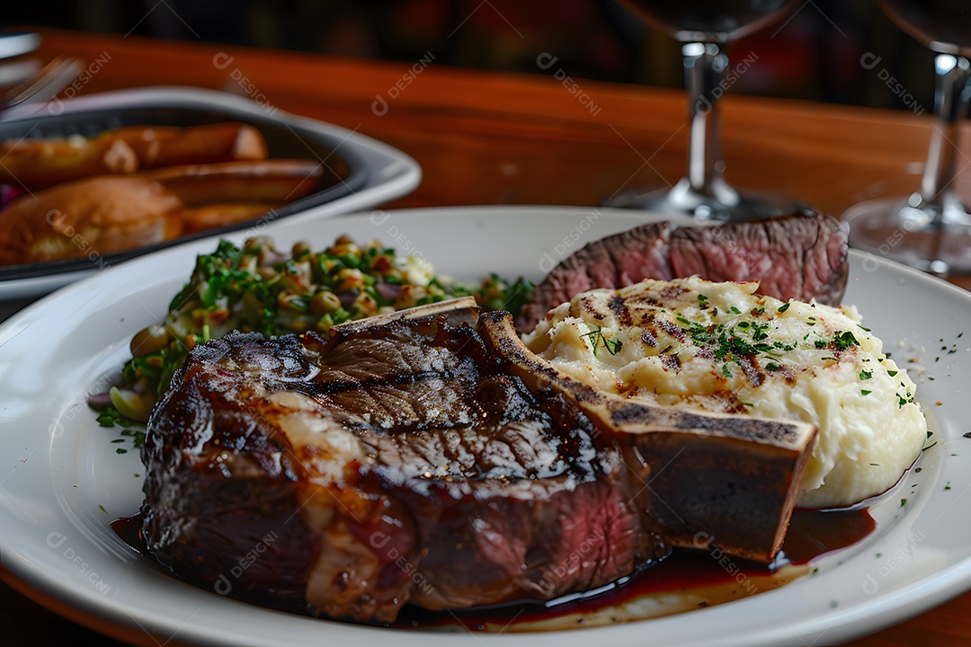 Filé de carne mal passada em um prato sobre uma mesa