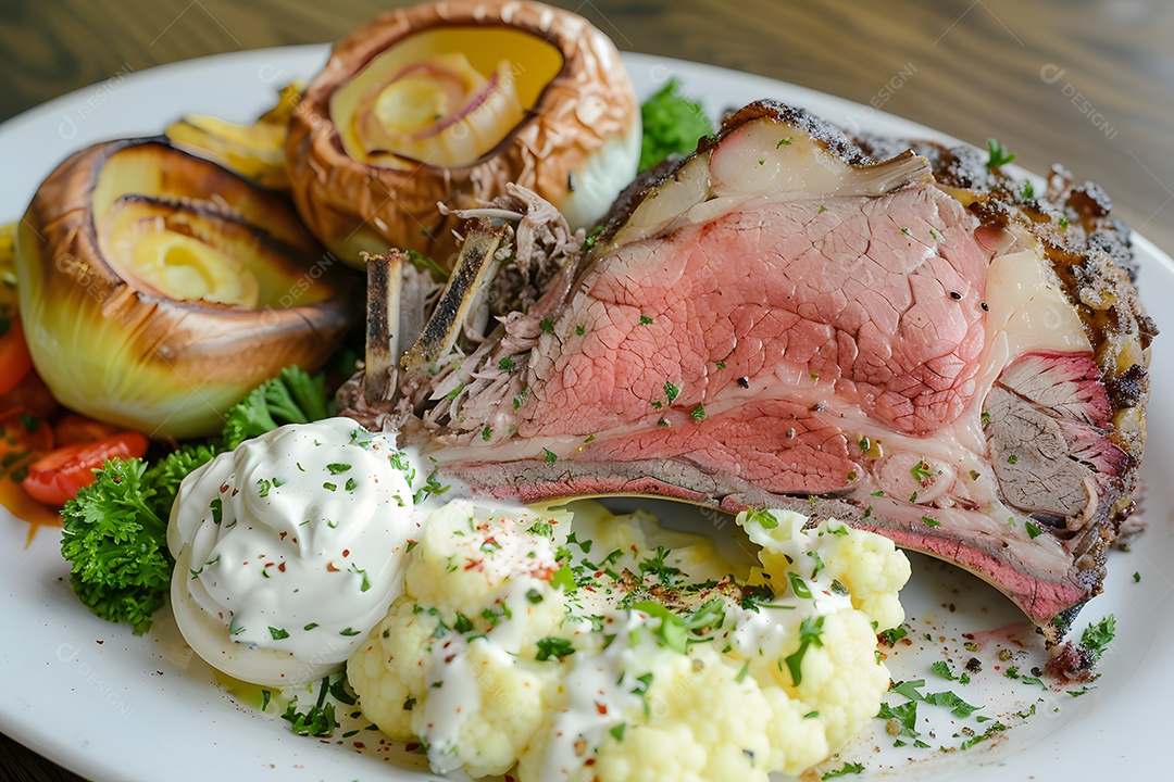 Filé de carne mal passada em um prato sobre uma mesa