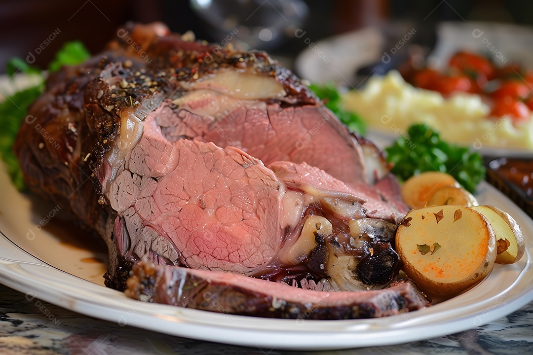 Filé de carne mal passada em um prato sobre uma mesa