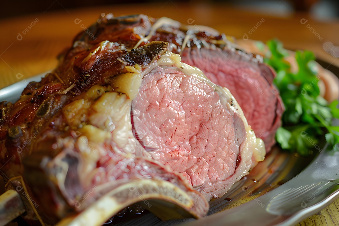 Filé de carne mal passada em um prato sobre uma mesa