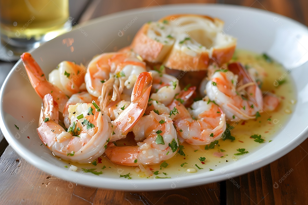 Espaguete de camarão sobre um prato