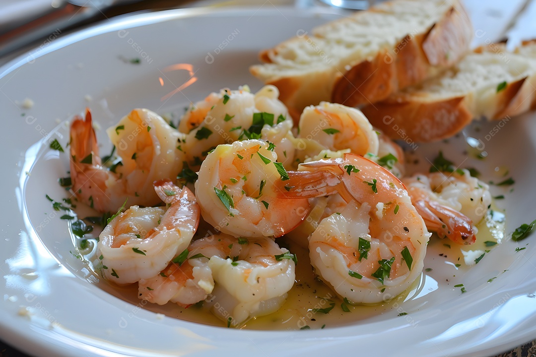 Espaguete de camarão sobre um prato