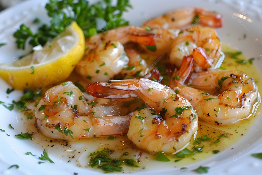 Espaguete de camarão sobre um prato