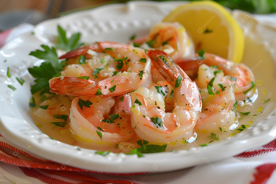 Espaguete de camarão sobre um prato