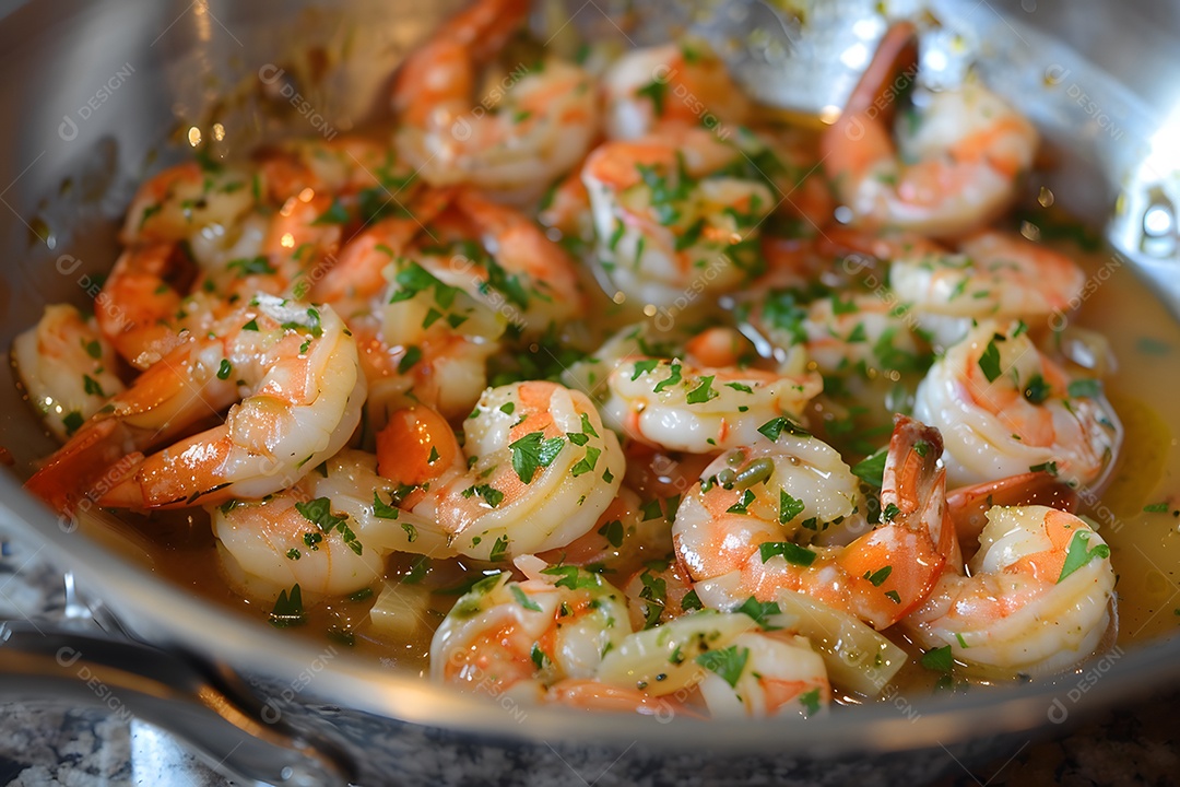 Espaguete de camarão sobre um prato