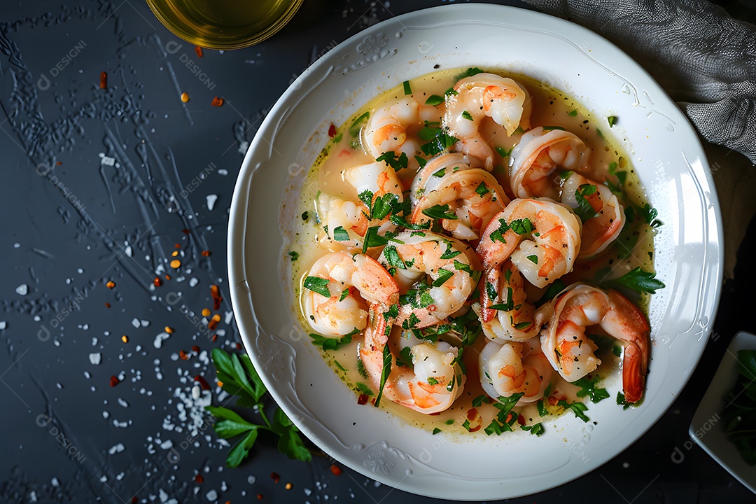 Camarão ao molho sobre um prato