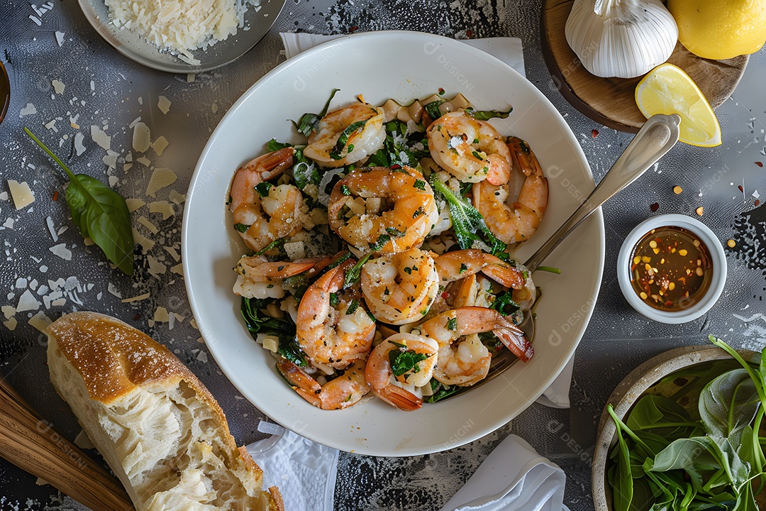 Camarão ao molho sobre um prato