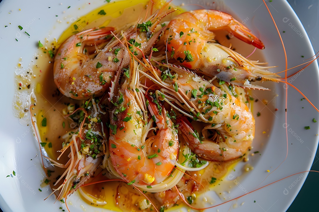 Camarão ao molho sobre um prato