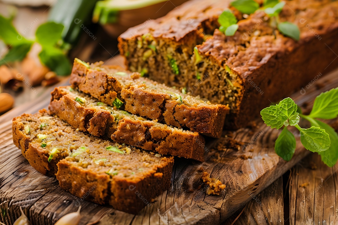 Delicioso bolo salgado de abrobinha sobre uma mesa de madeira