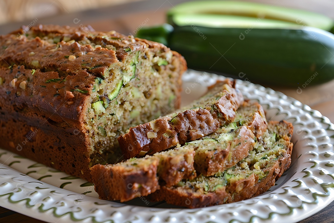 Delicioso bolo salgado de abrobinha sobre uma mesa de madeira