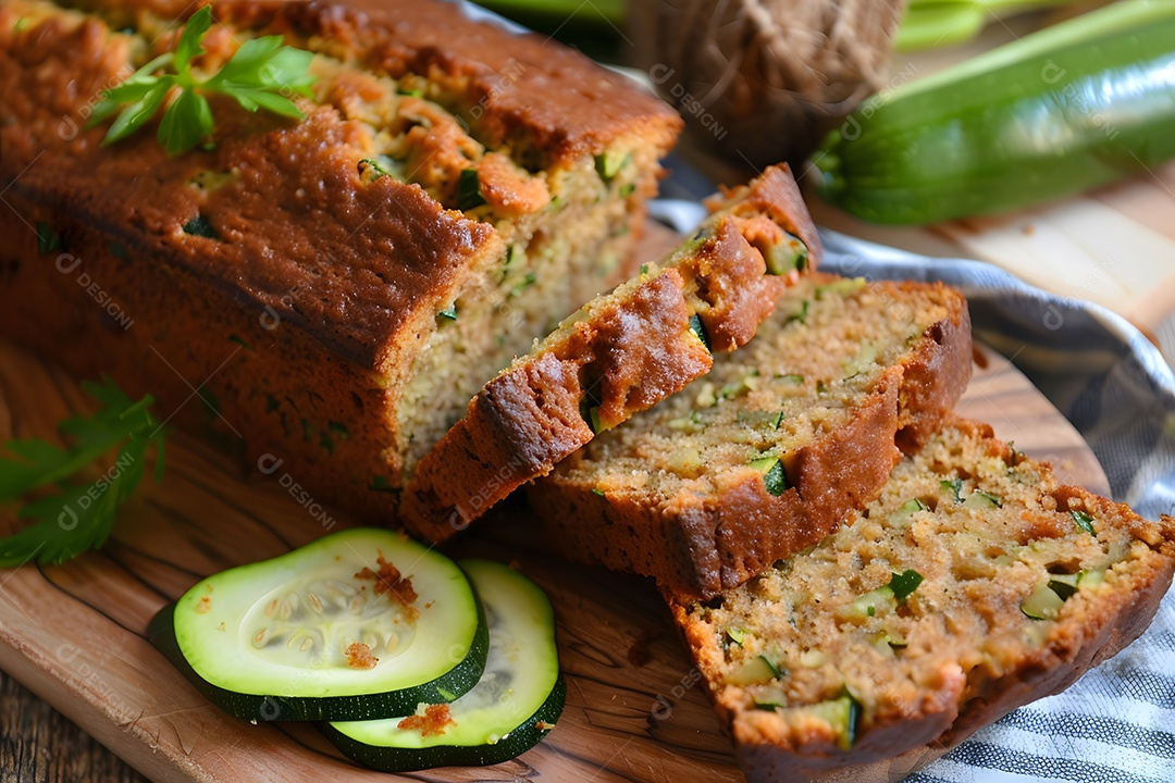 Delicioso bolo salgado de abrobinha sobre uma mesa de madeira