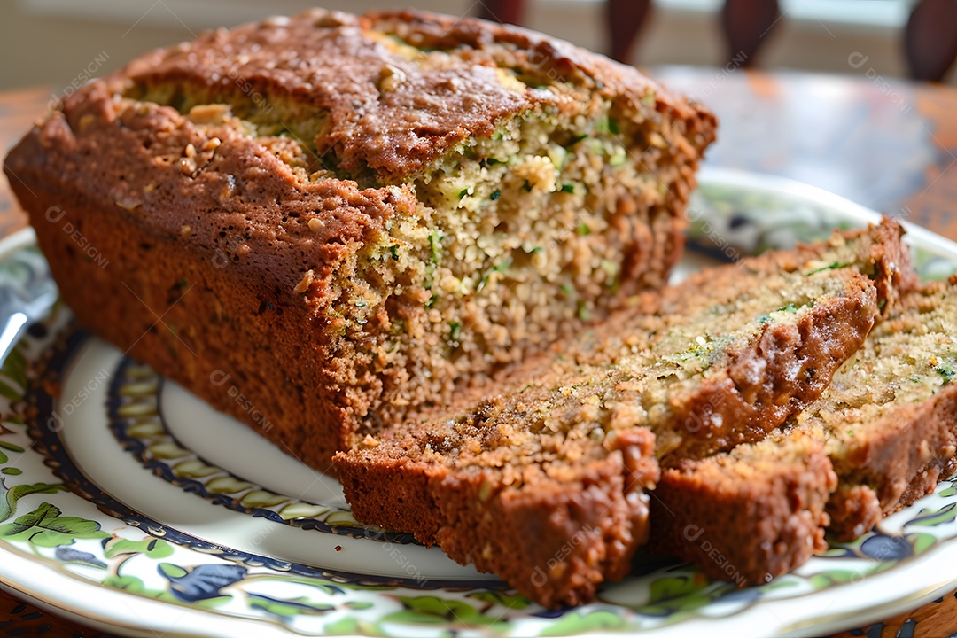 Delicioso bolo salgado de abrobinha sobre uma mesa de madeira