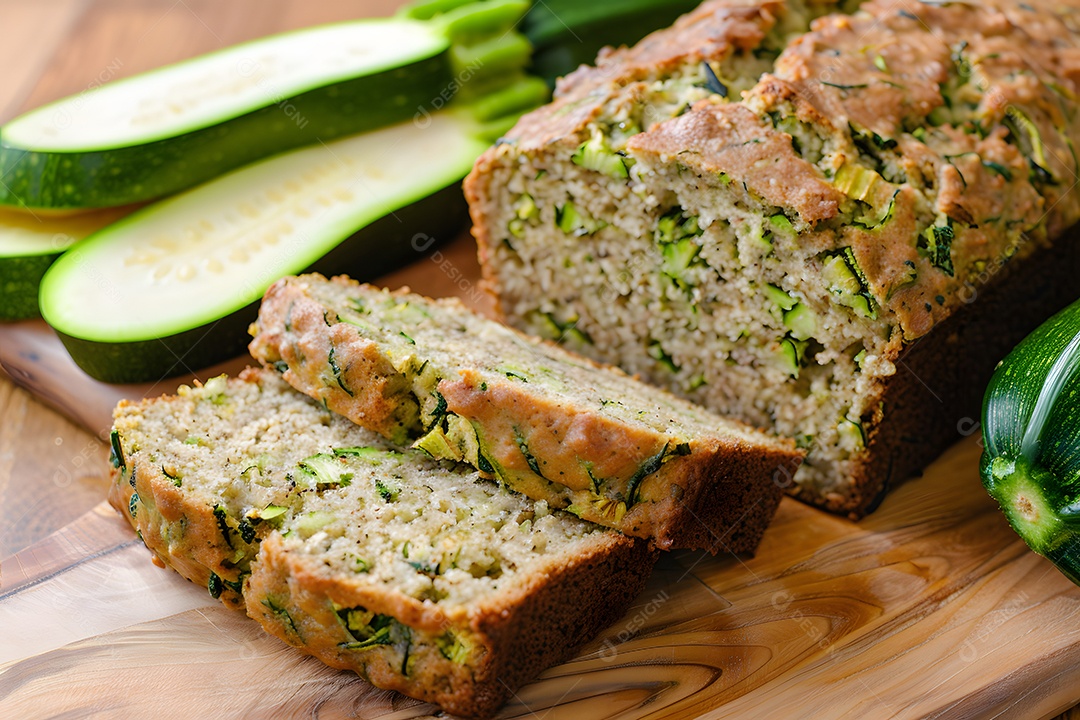 Delicioso bolo salgado de abrobinha sobre uma mesa de madeira