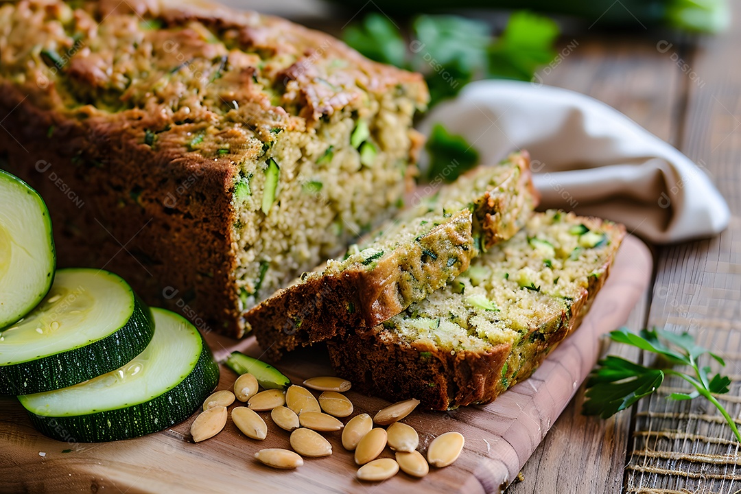 Delicioso bolo salgado de abrobinha sobre uma mesa de madeira