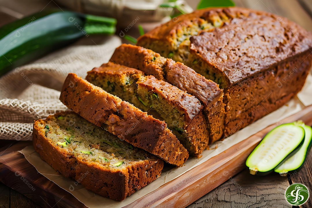 Delicioso bolo sagaldo de abrobinha sobre uma mesa de madeira