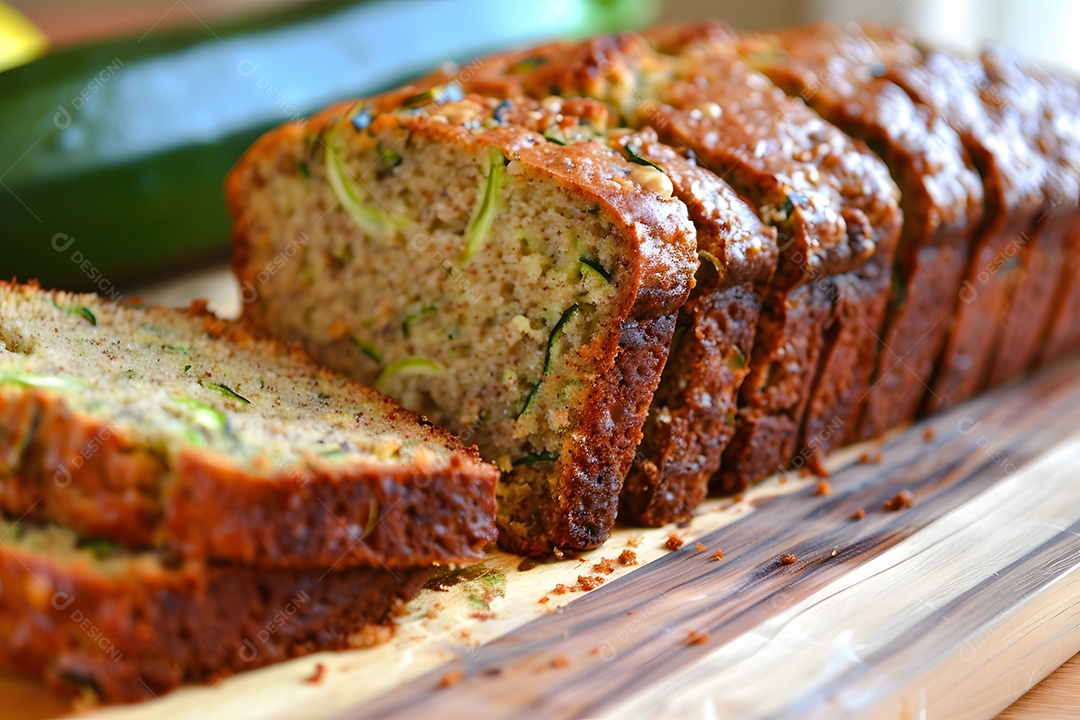 Delicioso bolo salgado de abrobinha sobre uma mesa de madeira