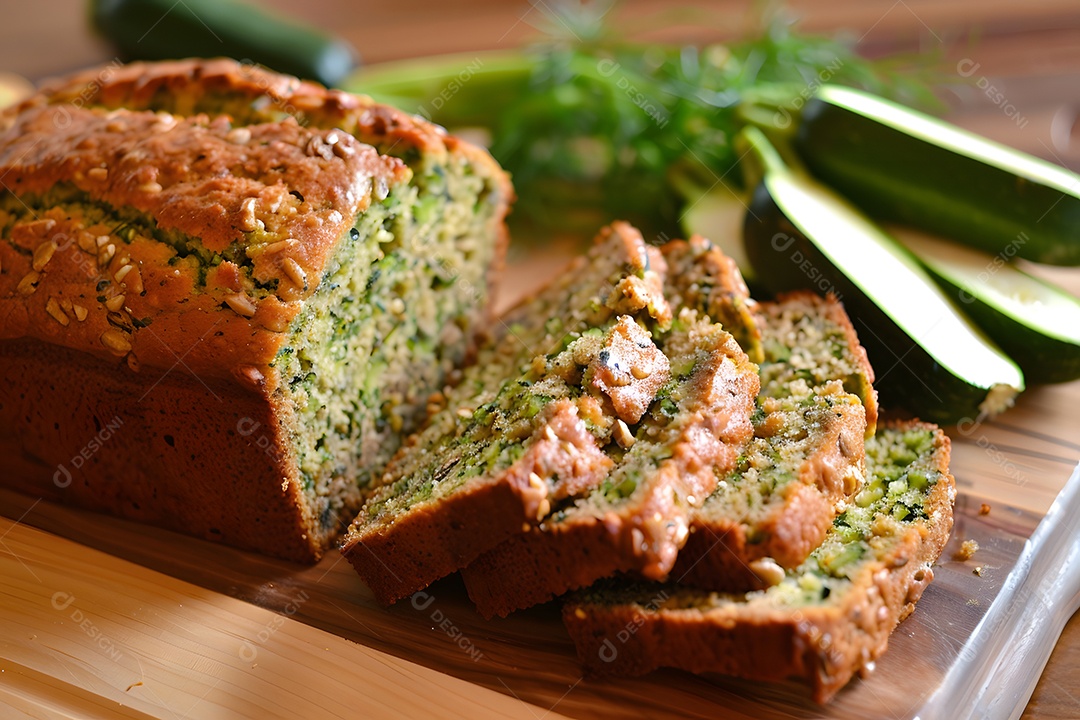 Delicioso bolo salgado de abrobinha sobre uma mesa de madeira