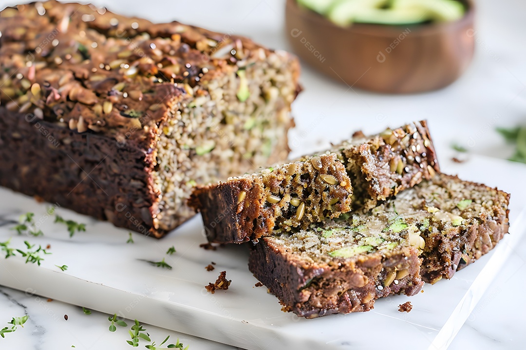 Delicioso bolo salgado de abrobinha sobre uma mesa de madeira
