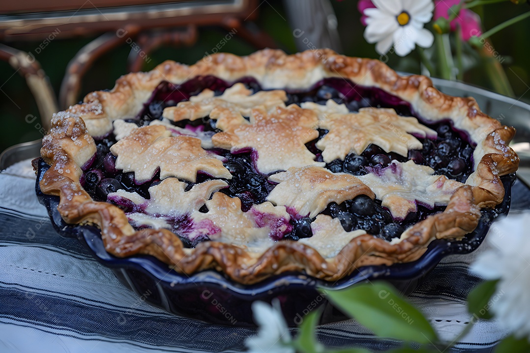 Deliciosa torta de mirtilo sobre mesa de madeira