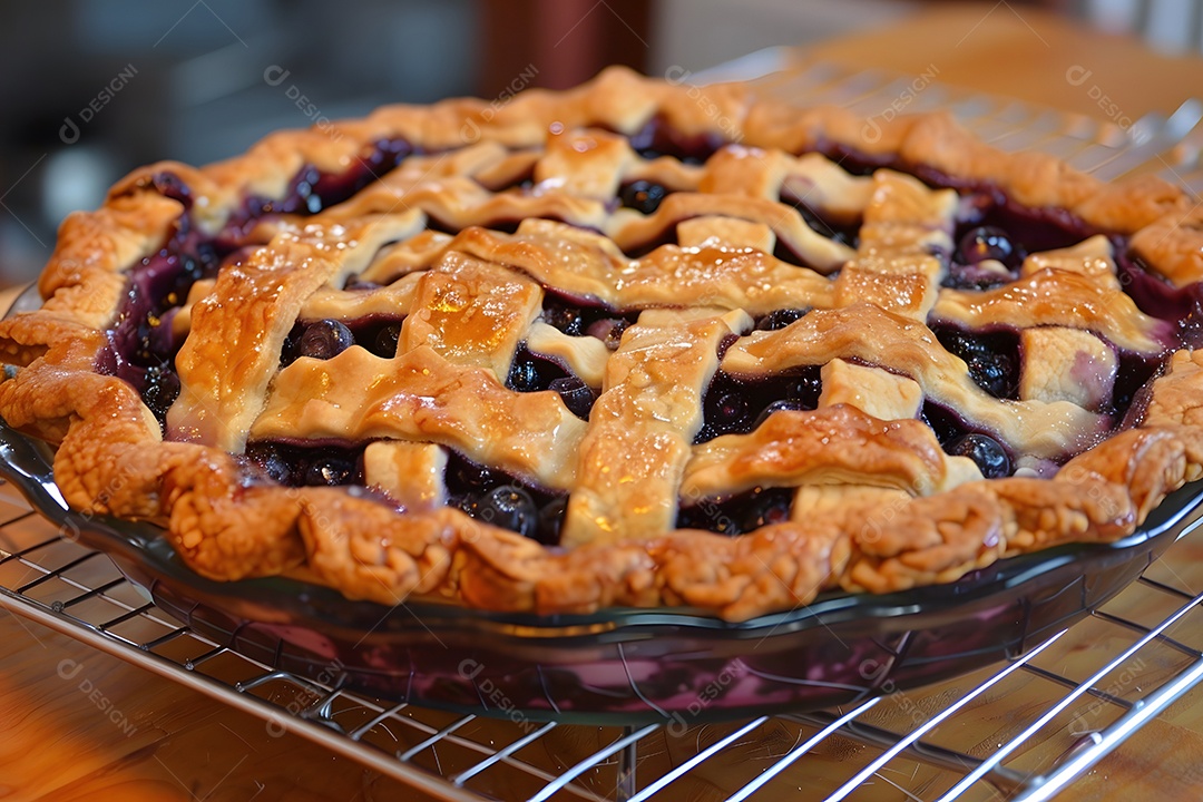 Deliciosa torta de mirtilo sobre mesa de madeira