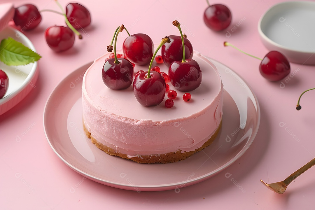 Deliciosa torta de cereja sobre mesa de madeira