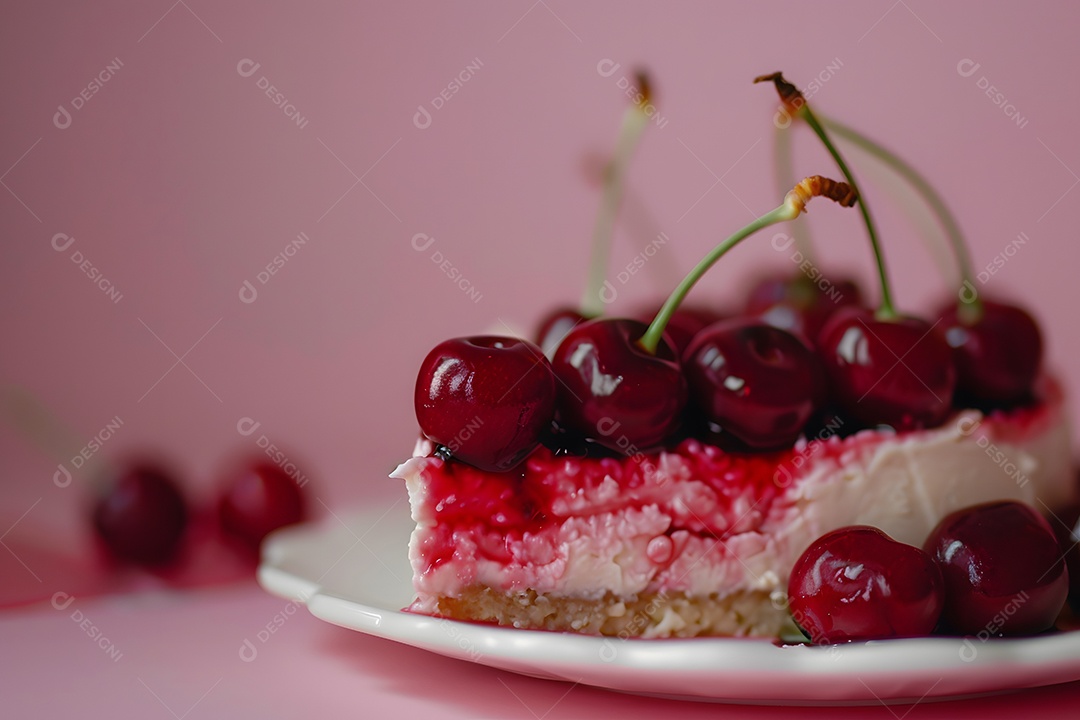 Deliciosa torta de cereja sobre mesa de madeira